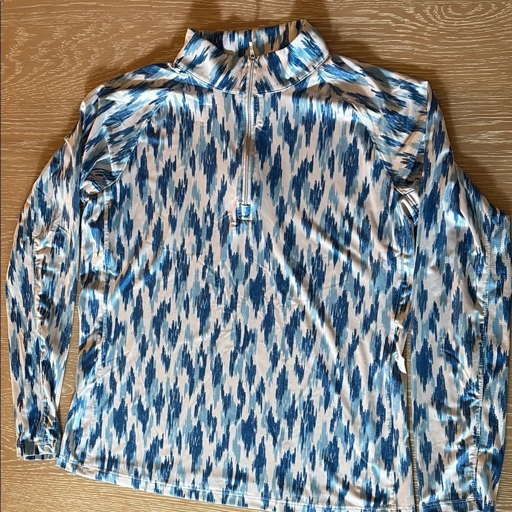 Lady Hagen Blue and White Patterned Long Sleeve Half Zip Sz L